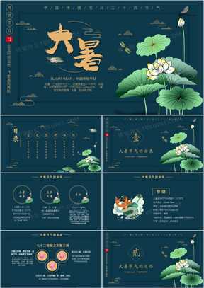 荷花中国风二十四节气大暑PPT模版