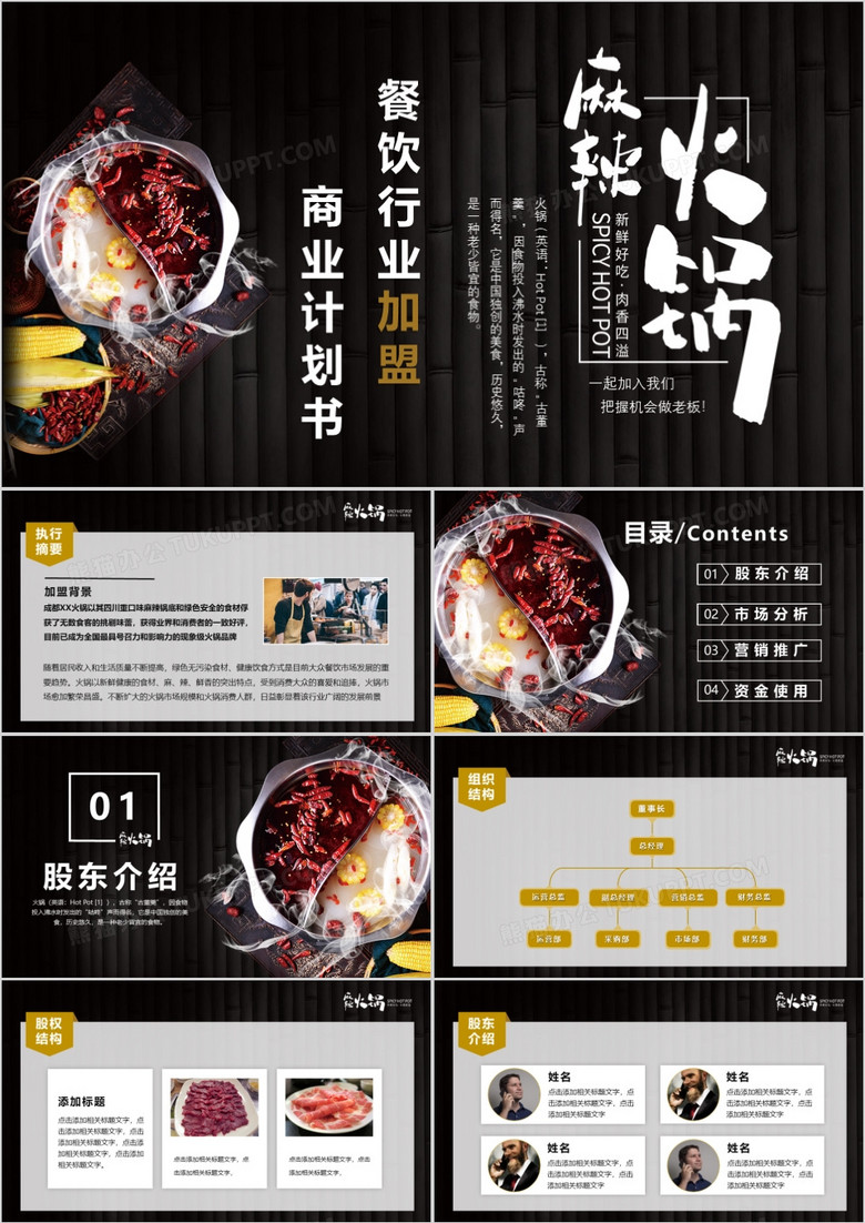 火锅餐饮行业加盟商业计划书PPT模版
