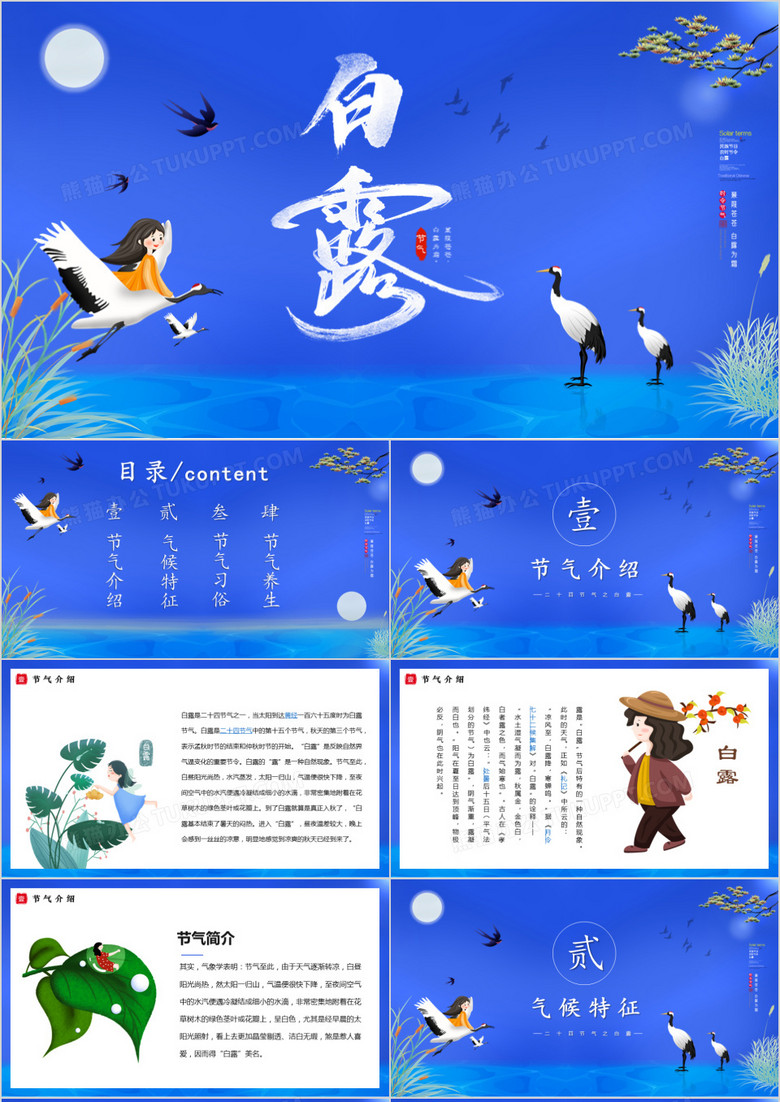 中国风传统二十四节气之白露介绍PPT模板