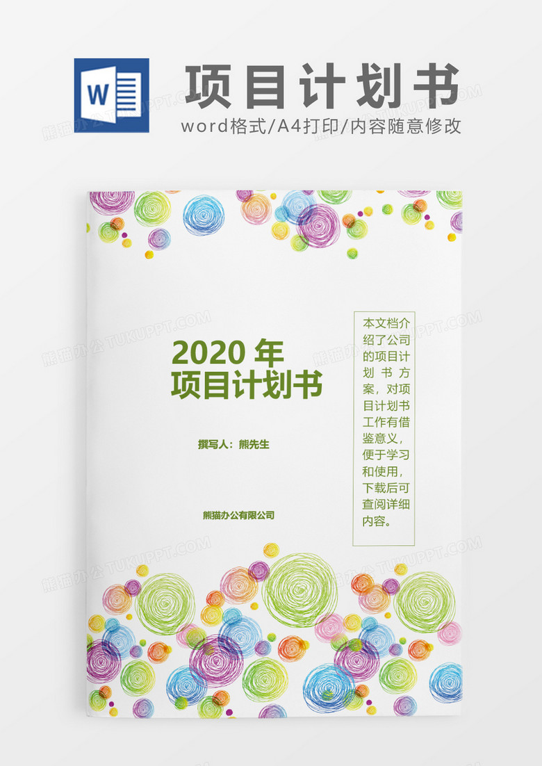 炫彩几何圆圈公司项目计划书word模板