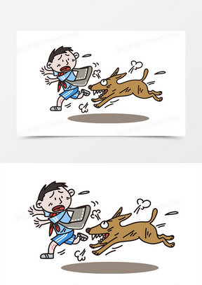 卡通小男孩被狗追赶素材
