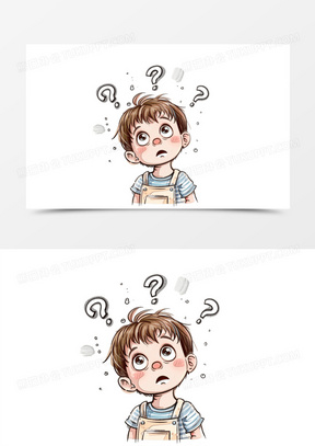 手绘卡通感到疑问的小男孩免抠元素