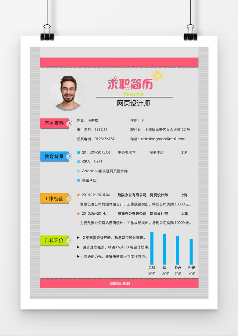 创意网页设计师简历Word简历模板