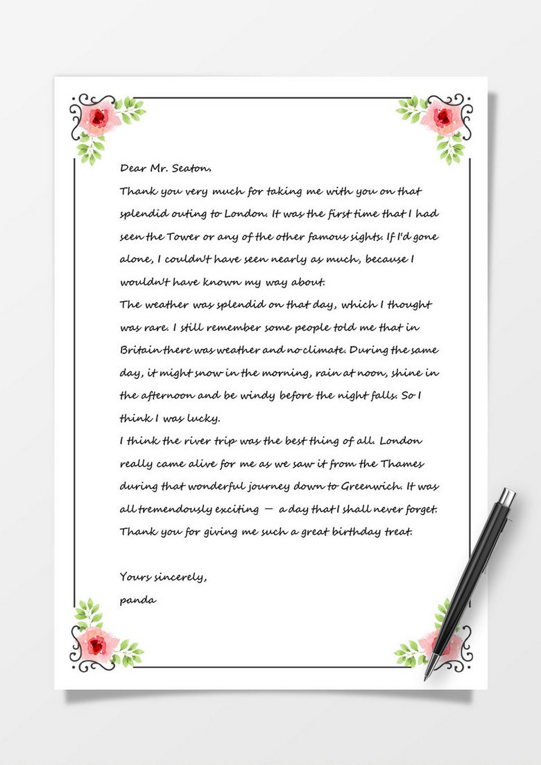 简约花朵边框欧式信纸模板word文档