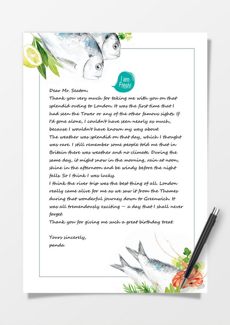 手绘鱼小清新word信纸背景模板