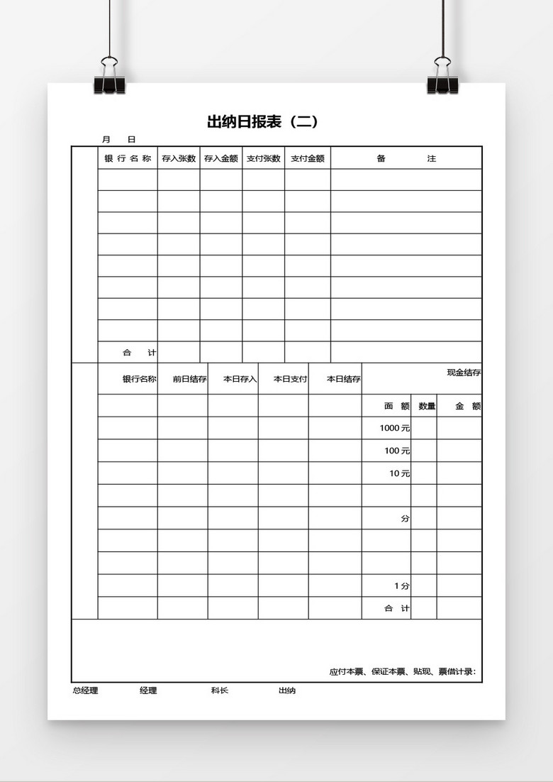 出纳日报表word模板