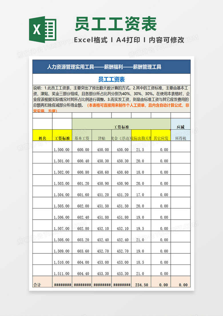 公司人事表格员工工资表