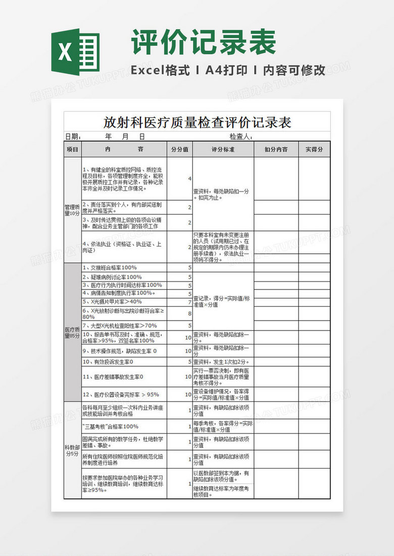 全面质量检查表格excel模板