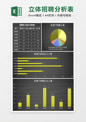 立体招聘员工统计分析表excel模板