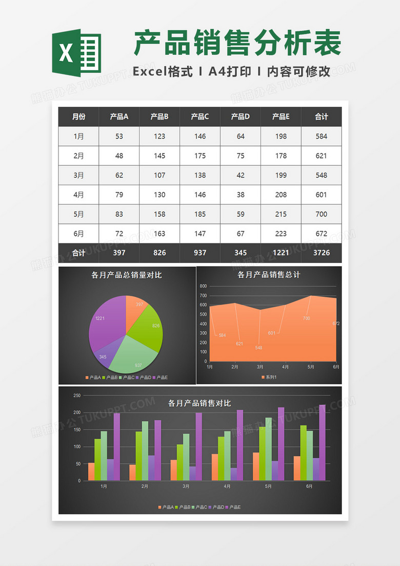 半年不同产品销售数据对比excel模板