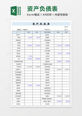 资产负债表excel表格模板