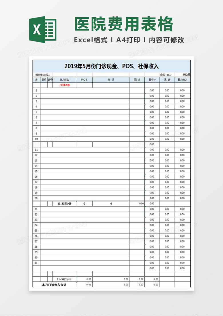 医院财务报表总汇九联表