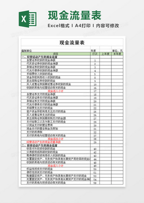 商务现金流量表excel模板