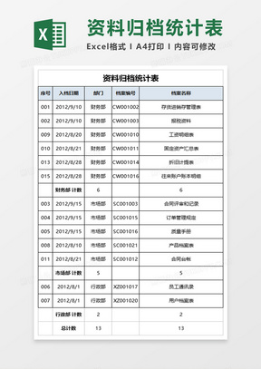 归档文件表档案管理excel模板