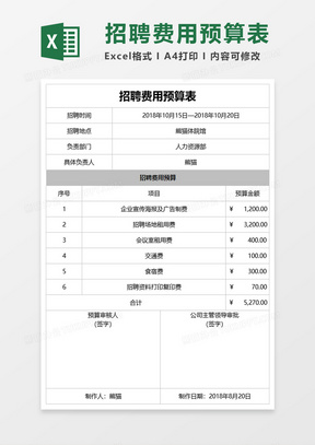 招聘费用预算表excel模板