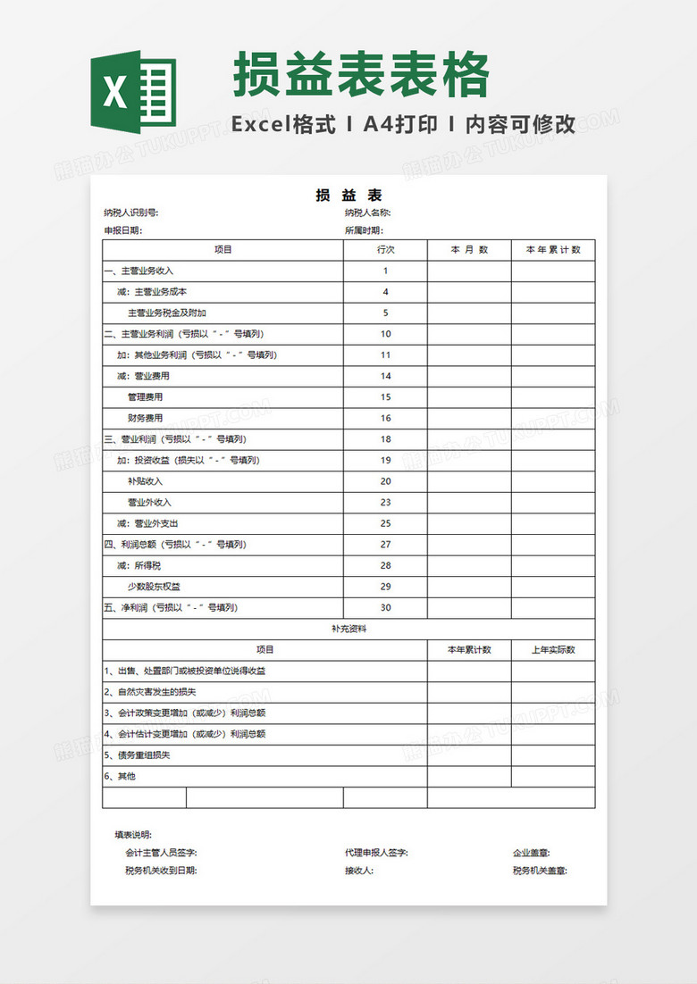 制作损益表excel模板