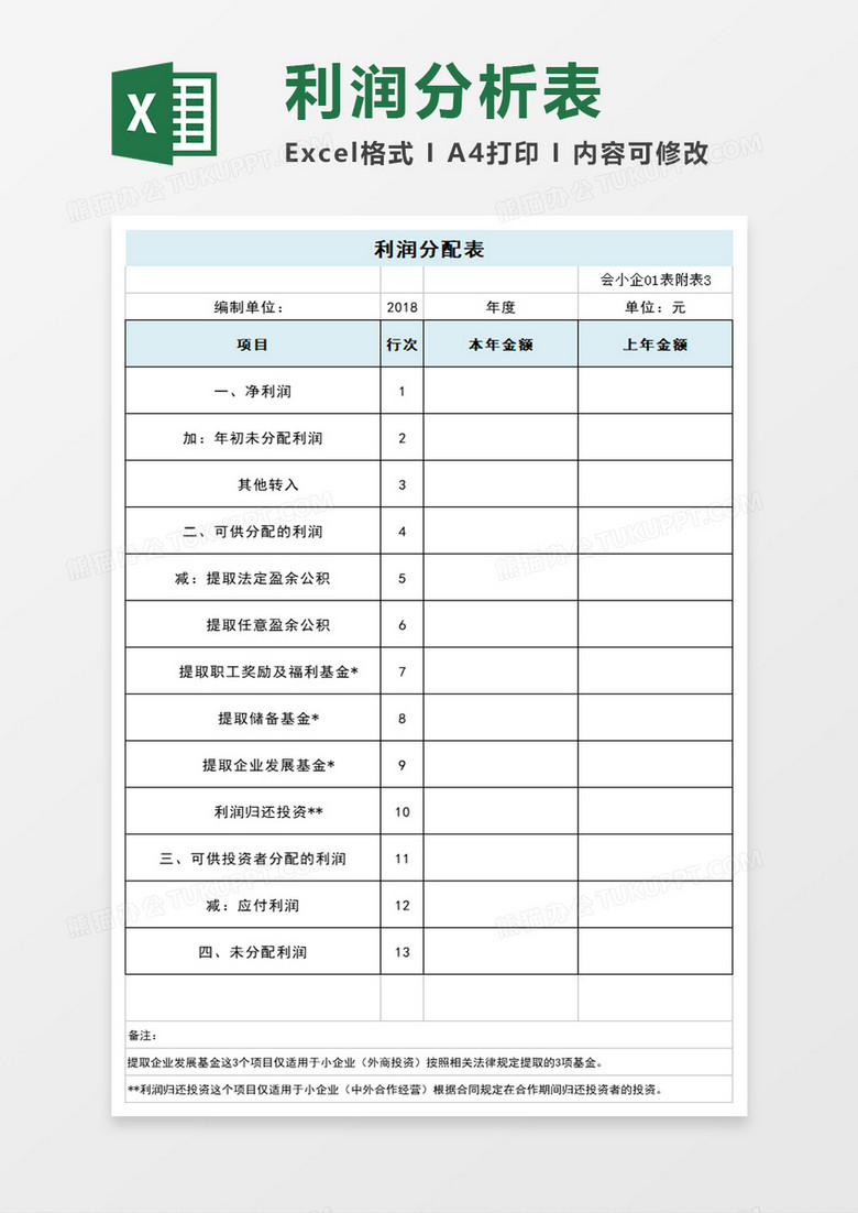 利润分配表模板excel模板