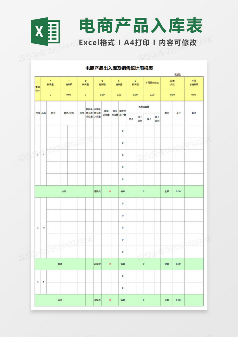 电商产品出入库及销售统计周报表