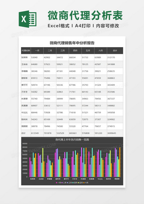 微商代理销售年中分析报告总结excel模板