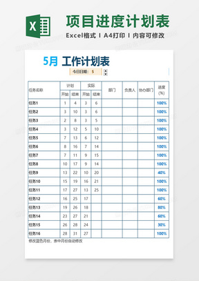 项目工作计划甘特图表格excel模板