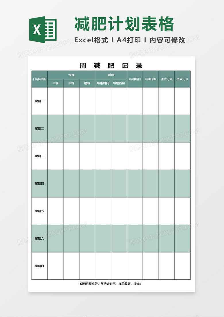 周减肥记录excel模板