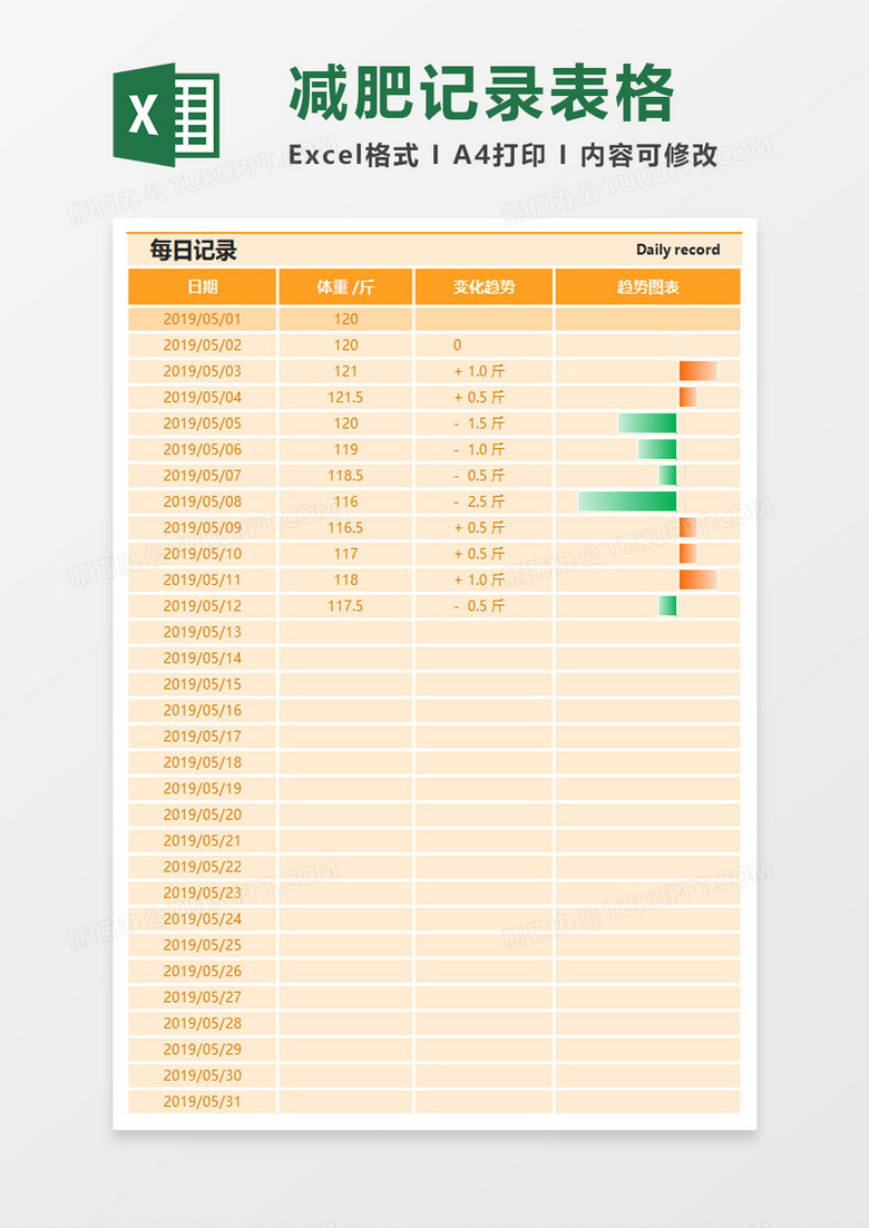 体重变化表Excel模板