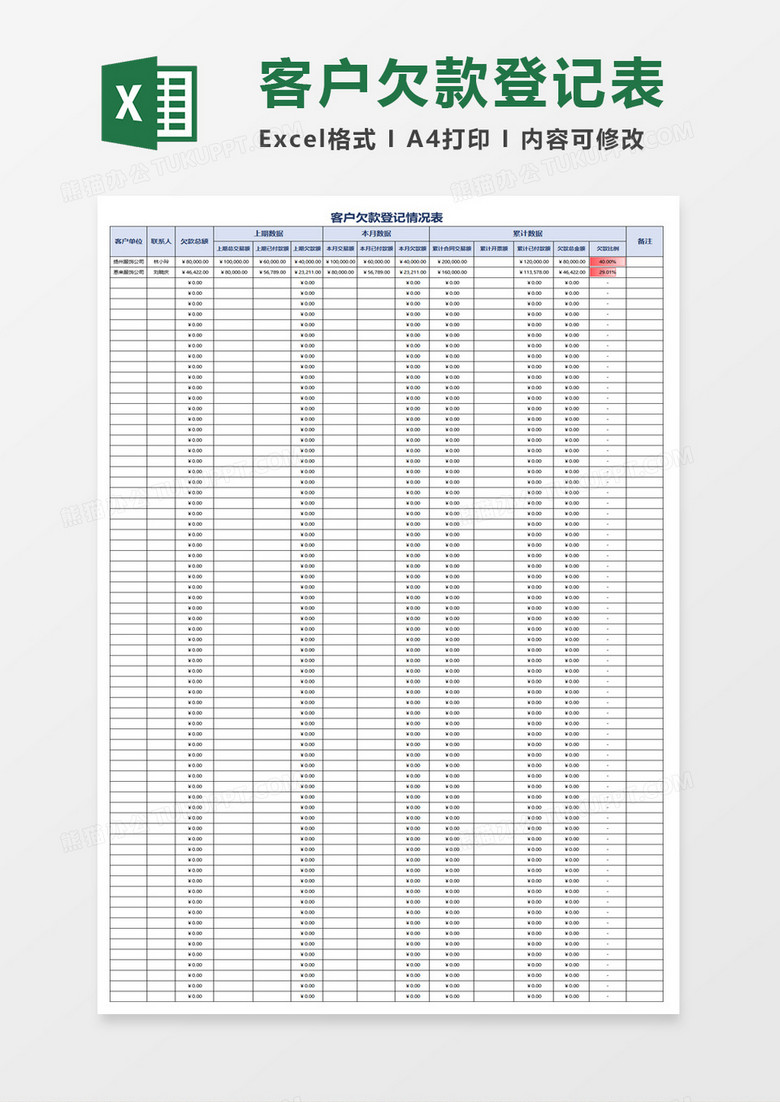 客户欠款登记情况表excel模板