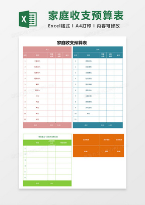 家庭收支预算表excle模板