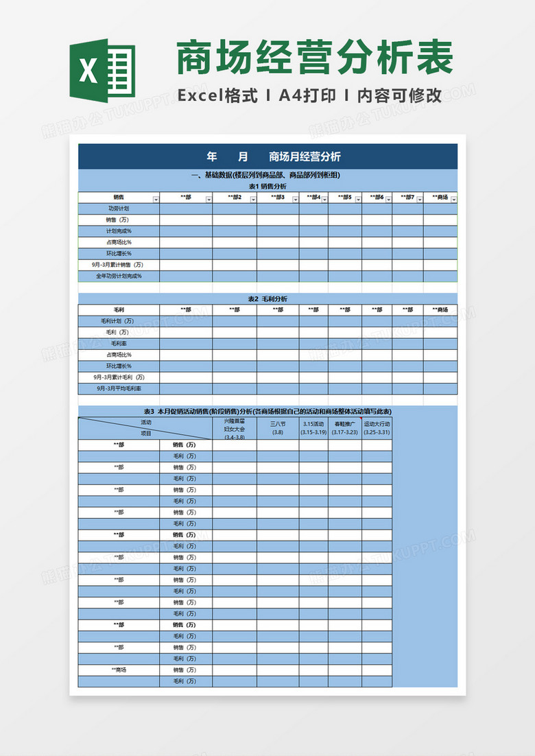 商场月度经营分析表excel模板下载 熊猫办公