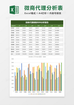 简约微商代理销售年中分析报告excel模板