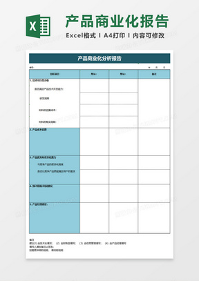 新产品商业化分析报告excel模板