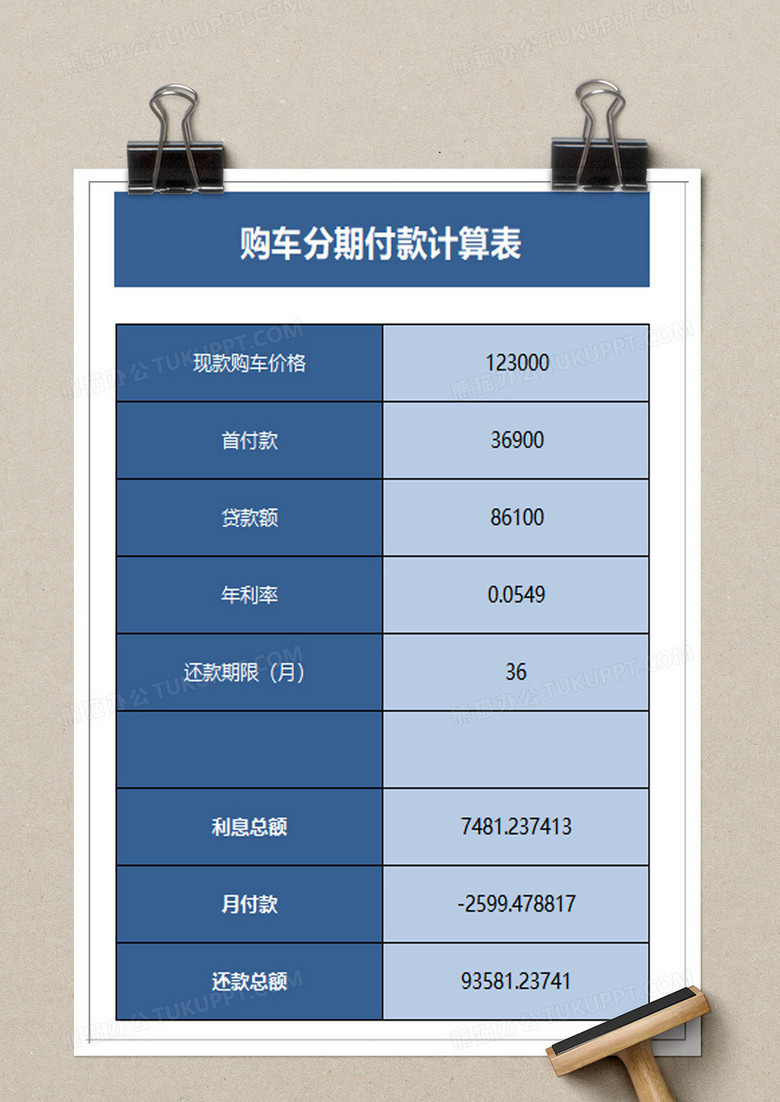车贷计算器excel模板