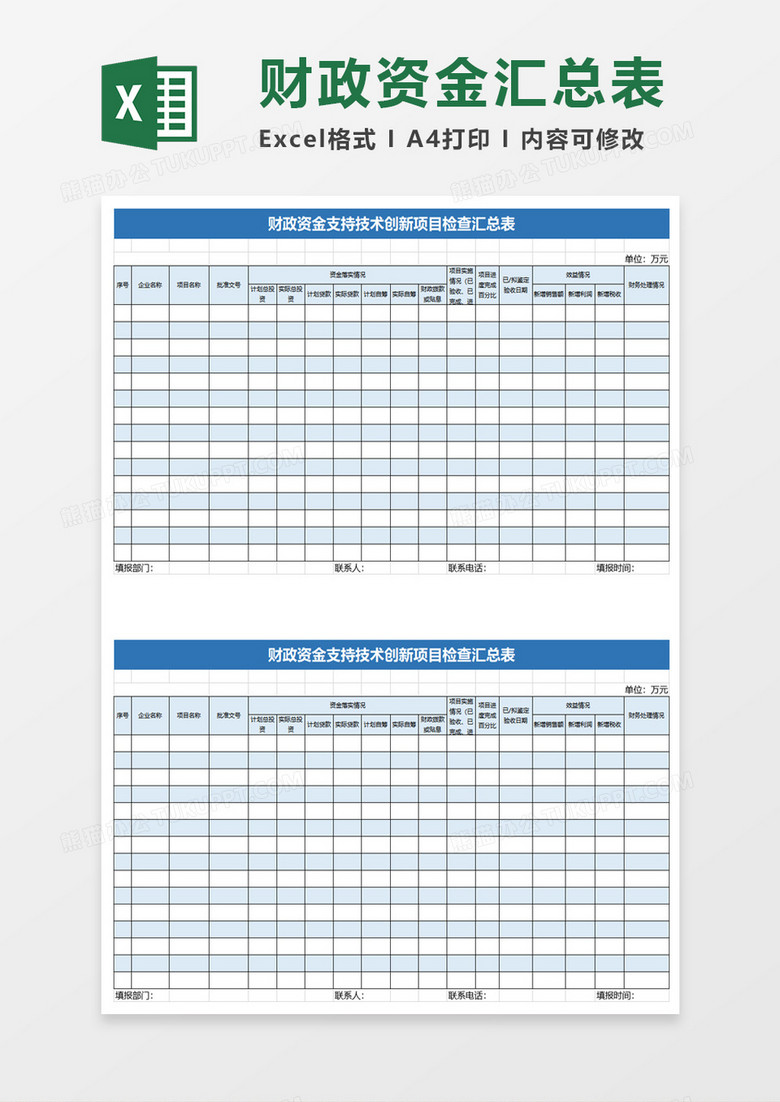 实用财政资金支持技术创新项目检查汇总表excel模板