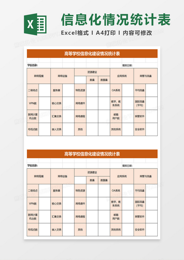 实用高等学校信息化建设情况统计表excel模板