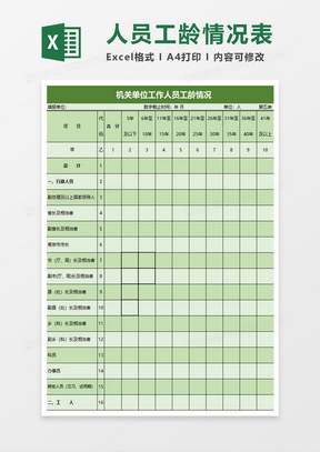 机关单位工作人员工龄情况excel模板