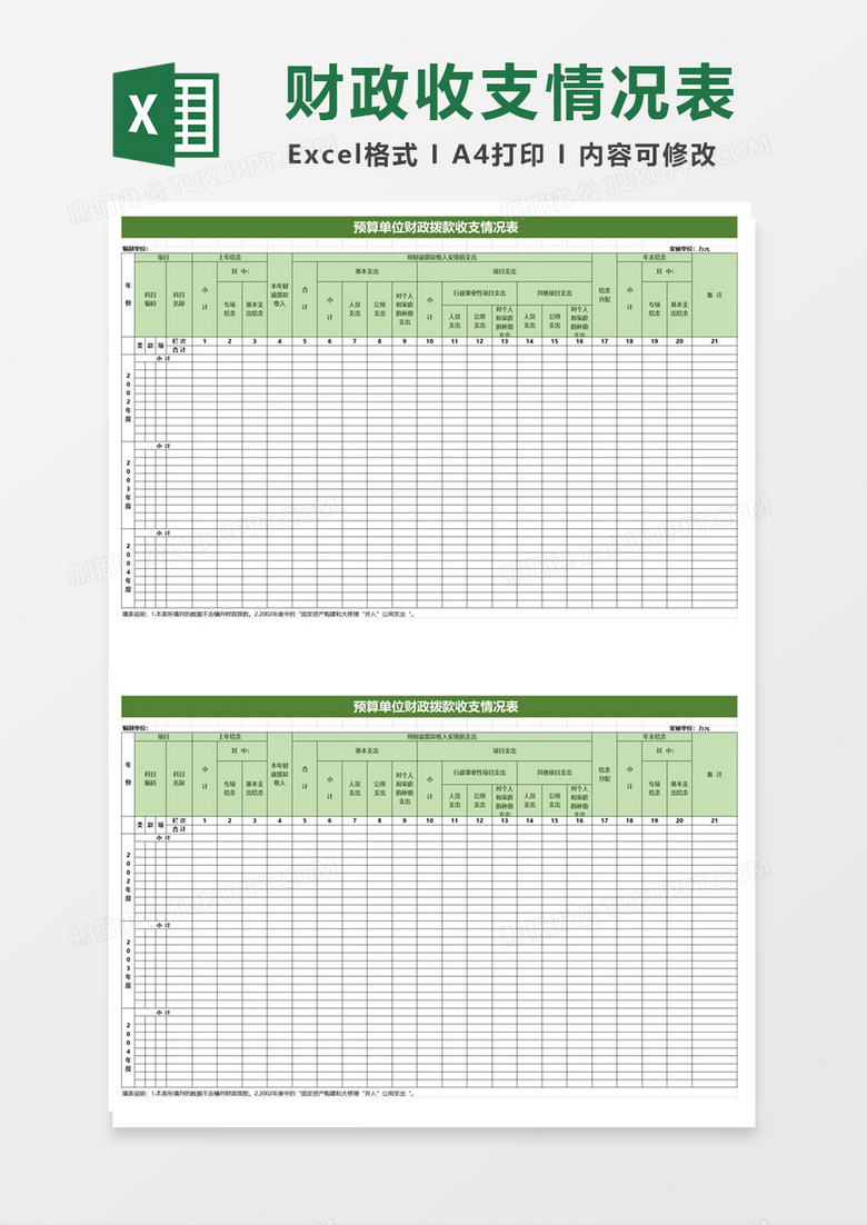 简约预算单位财政拨款收支情况表excel模板