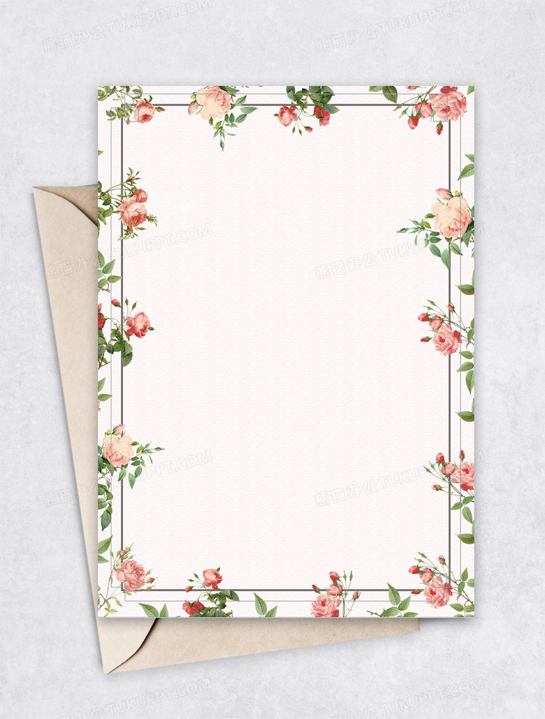 本作品全称为《文艺复古玫瑰边框背景信纸word模板》,主要应用wps
