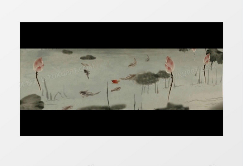 古典水墨画荷塘拱桥背景视频梅花(有音乐)