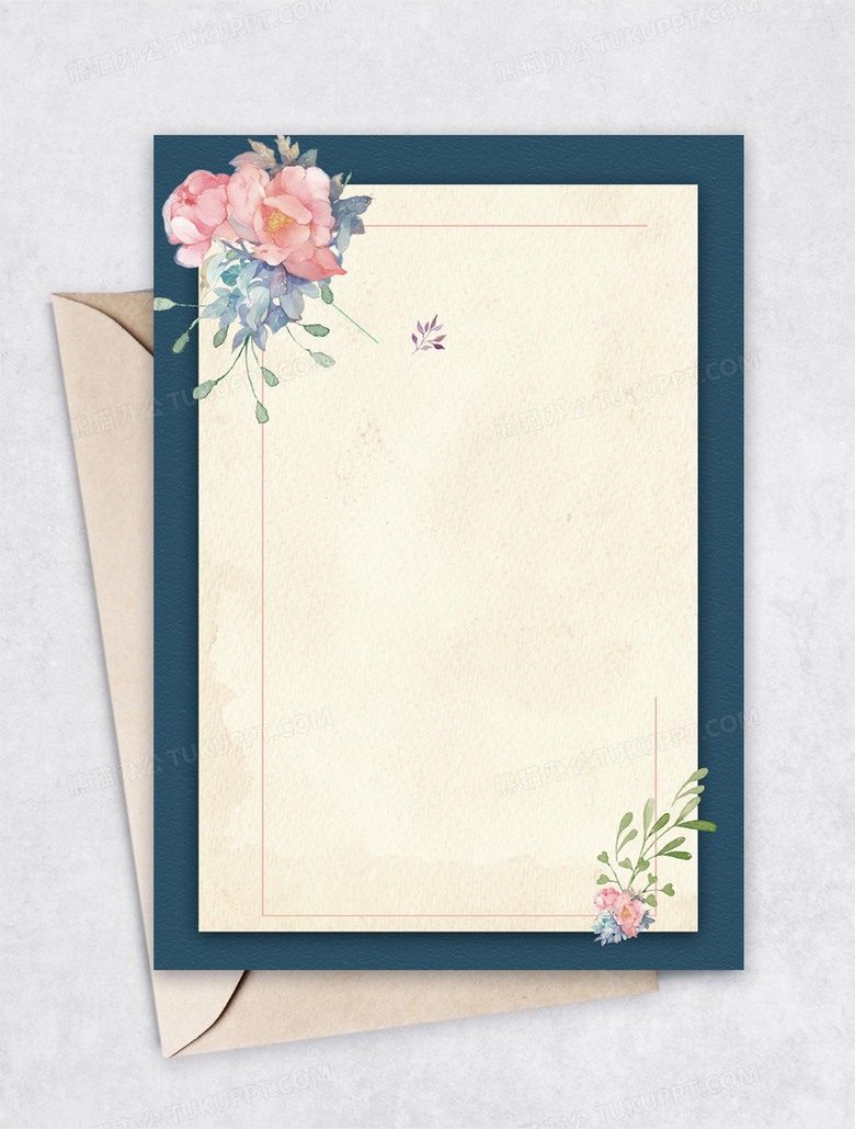 本作品全称为《蓝色文艺水彩鲜花背景信纸word模板》,主要应用wps