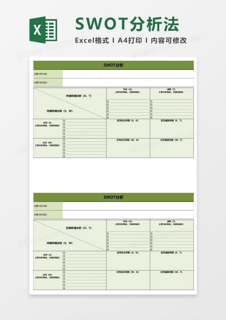 市场营销swot分析excel模板下载 熊猫办公