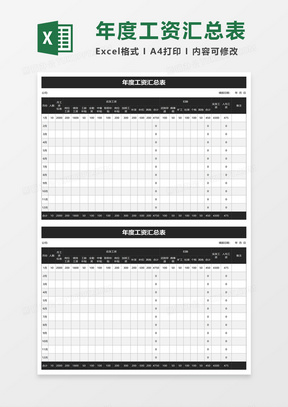 年度工资汇总表excel模板