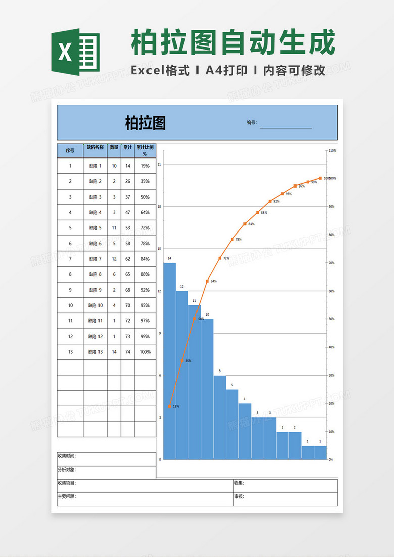 简约实用柏拉图excel模板
