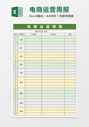 简约电商运营周报excel模板