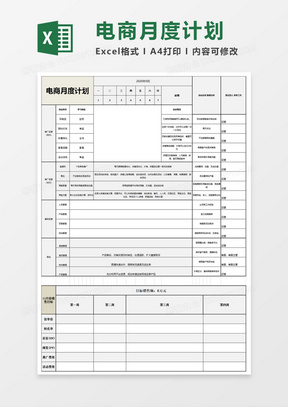 电商月度计划excel模板