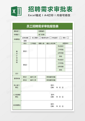 员工招聘需求审批报告表excel模板