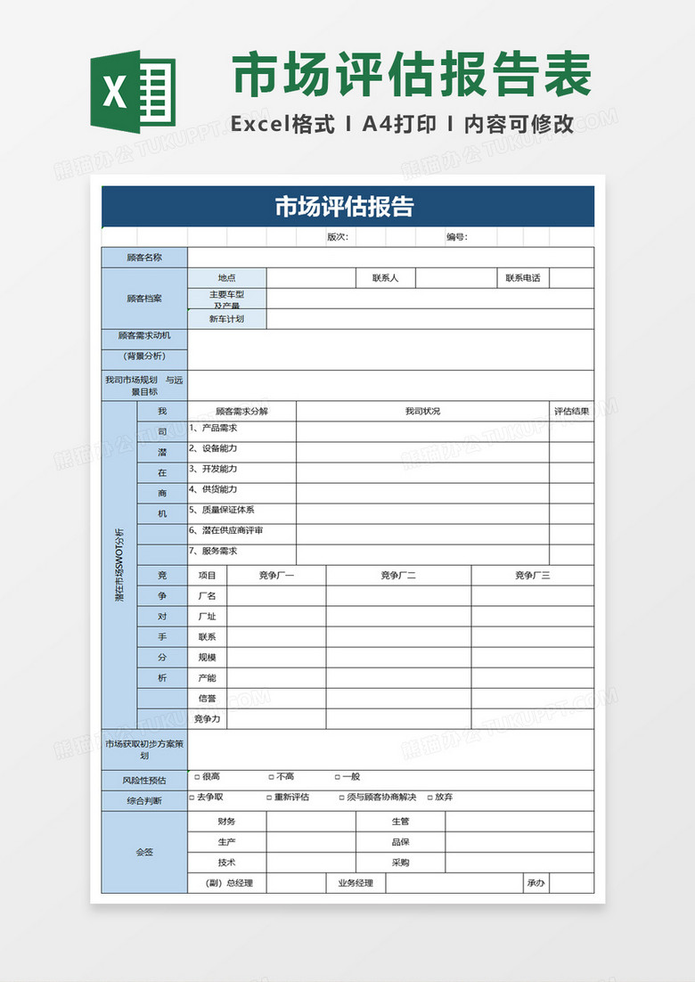 市场评估报告excel模板