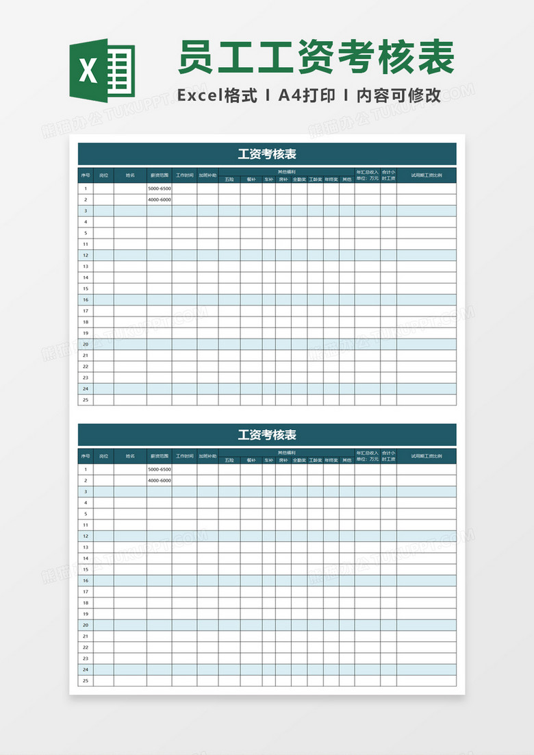 工资考核表excel模板