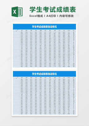 学生考试成绩表自动排名excel模板