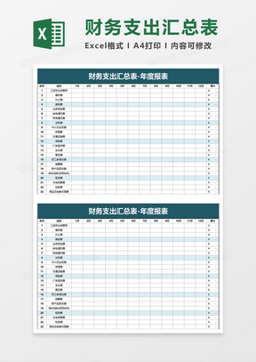 财务支出汇总表-年度报表excel模板