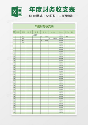 年度财务收支表excel模板